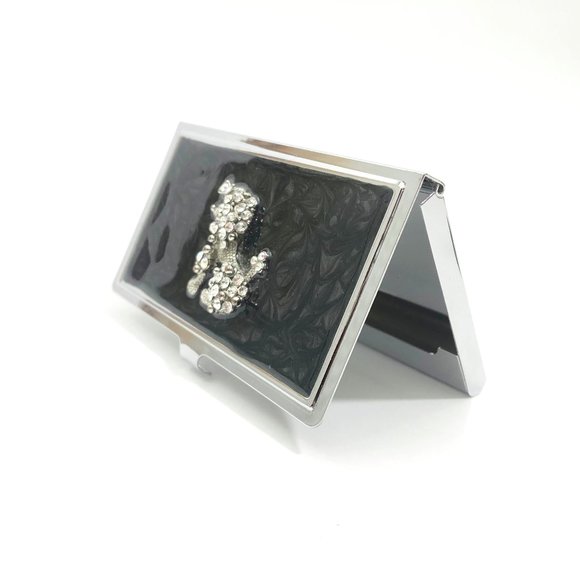 Vintage Stainless Steel Business Card Case with Rhinestone Poodle - Picture 6 of 9
